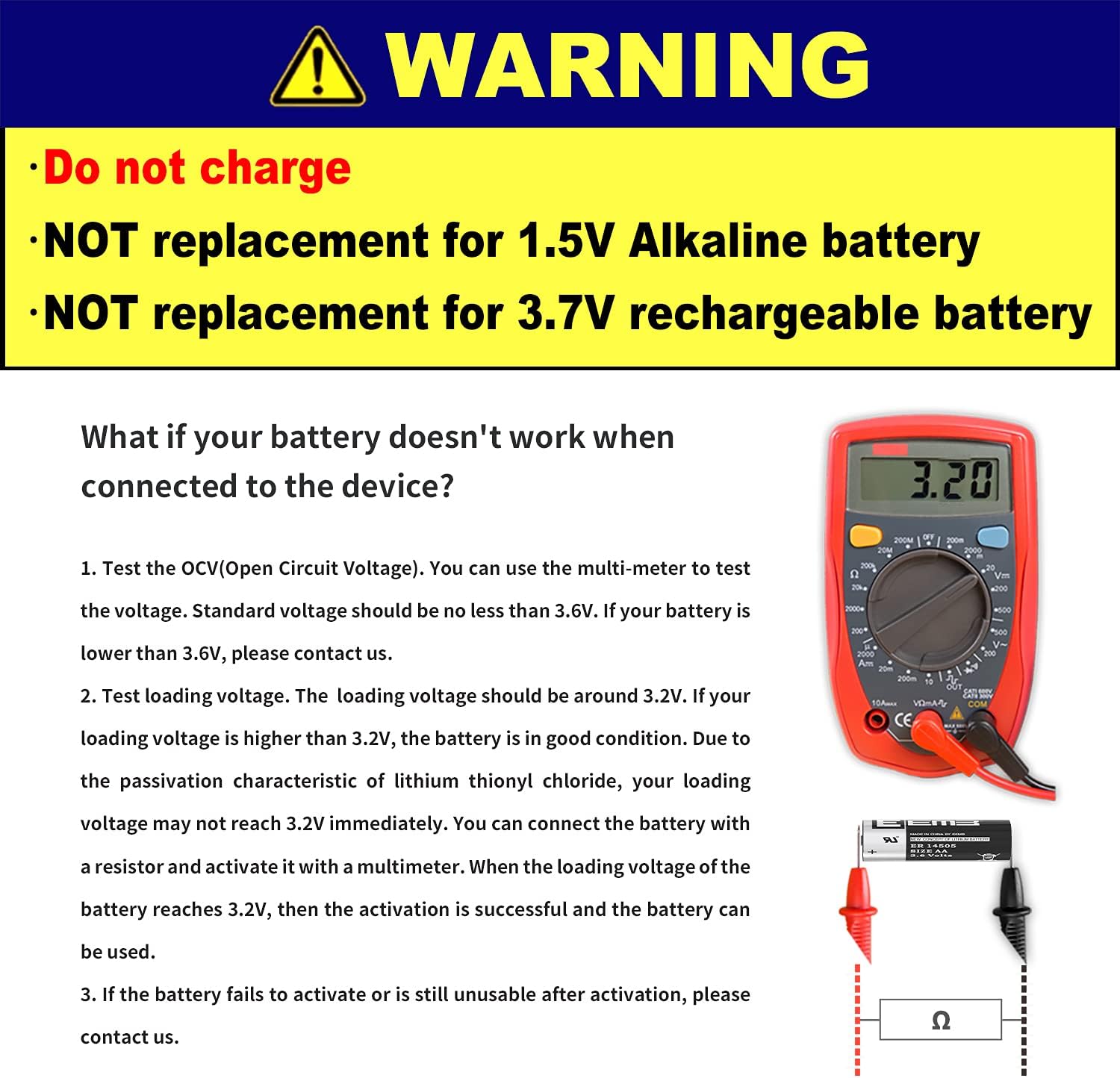 EEMB ER14505 AA 3,6V Lithium Battery Li-SOCL₂ Non Rechargeable SB-AA11 LS14500 TL-5903 ER14500 2700mAh pour Compteur d'électricité d'eau Gaz PLC Équipement d'installation Batterie générique (4)