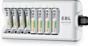 Chargeur de Piles 8 emplacements EBL avec 4PCS Piles Rechargeables AA 2800mAh et 4PCS AAA 1100mAh Ni-MH, Chargeur de Piles Rechargeables 8 Slots