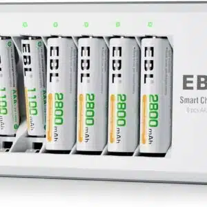 Chargeur de Piles 8 emplacements EBL avec 4PCS Piles Rechargeables AA 2800mAh et 4PCS AAA 1100mAh Ni-MH, Chargeur de Piles Rechargeables 8 Slots