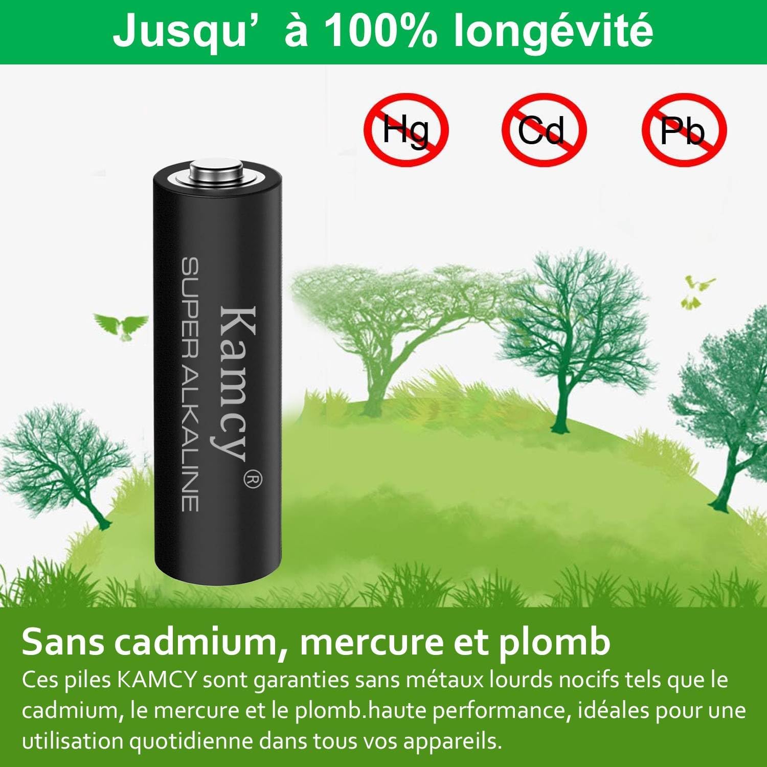 Piles Alcalines AA KAMCY – Lot De 100 – 1,5V LR6 – Longue Durée, Anti-fuite – Pour Jouets, Télécommandes, Appareils électroniques