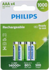 Pile Rechargeable Philips Lot de 4 Piles AAA rechargeables