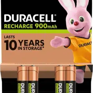 Duracell Rechargeables Piles AAA (lot de 4 piles), 900 mAh, NiMH, pré-chargées, Nos piles rechargeables qui durent le plus longtemps