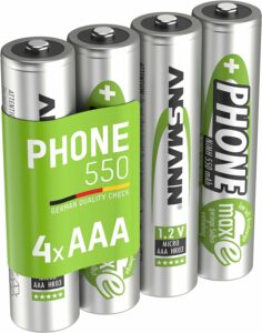 Piles AAA rechargeables (lot de 4) – Piles rechargeables pour téléphone fixe sans fil, babyphone, talkie-walkie – Accumulateurs AAA à faible autodécharge