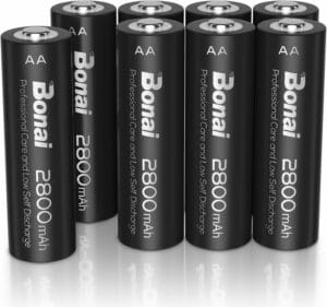 BONAI 8PCS AA Piles Rechargeables, 1,2V 2800mAh Pile LR6 Ni-MH Rechargeables, Accu AA Grande Capacité, Batterie Rechargeable 1200 Cycles – Faible Auto-décharge
