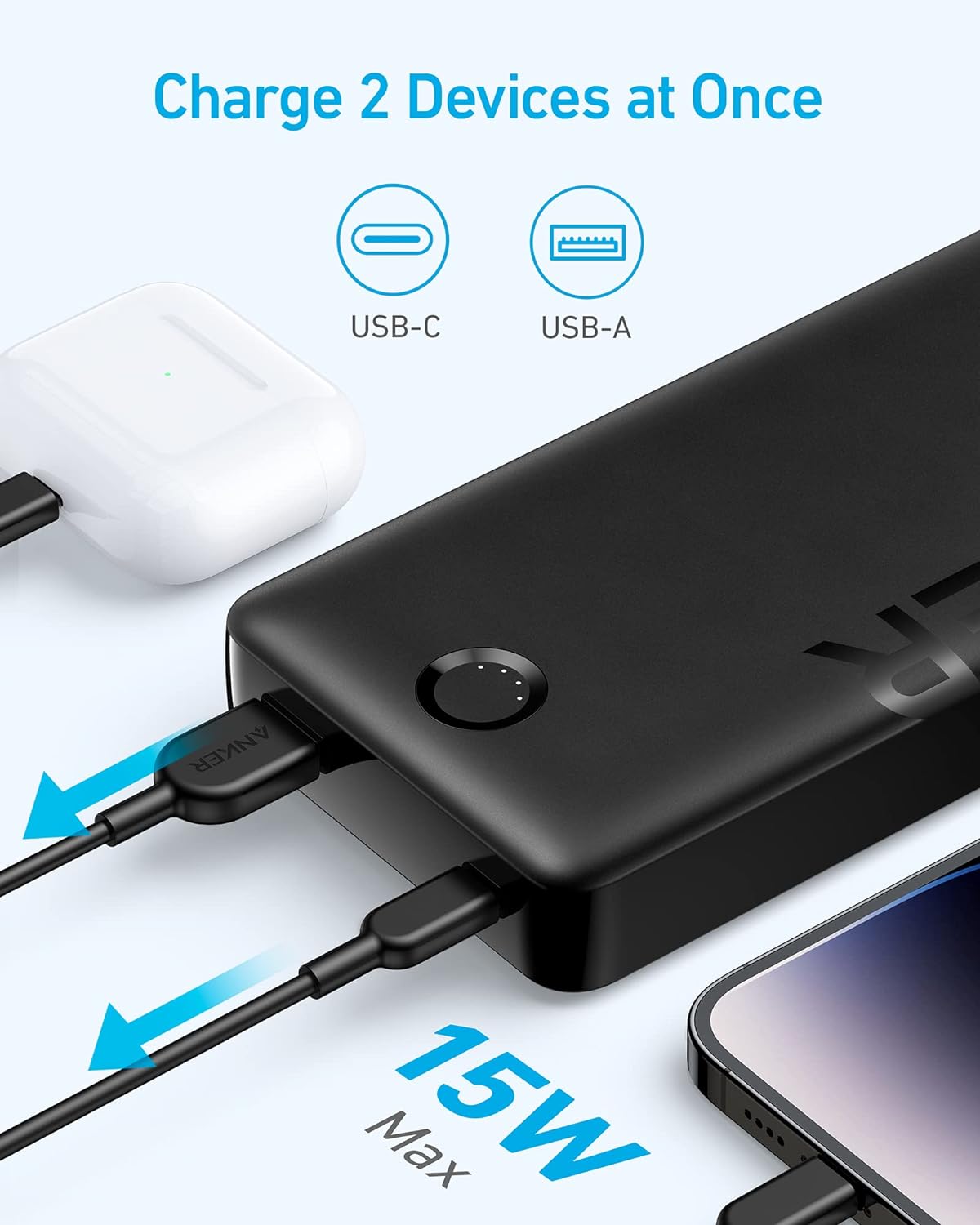 Anker Batterie Externe, 325 Power Bank 20 000 mAh avec 2 Ports (PowerCore 20K II), Charge Ultra-Rapide 15W pour iPhone 15 14 13 Pro, Huawei, iPad Pro/Air,Samsung Galaxy et Plus Encore(Noir)
