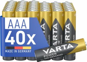 VARTA Piles AAA, lot de 40, Power on Demand, Alcalines, 1,5V, emballage écologique, pour accessoires informatiques, Smart Home, lampes de poche, Made in Germany [Exclusif sur Amazon]