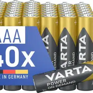 VARTA Piles AAA, lot de 40, Power on Demand, Alcalines, 1,5V, emballage écologique, pour accessoires informatiques, Smart Home, lampes de poche, Made in Germany [Exclusif sur Amazon]
