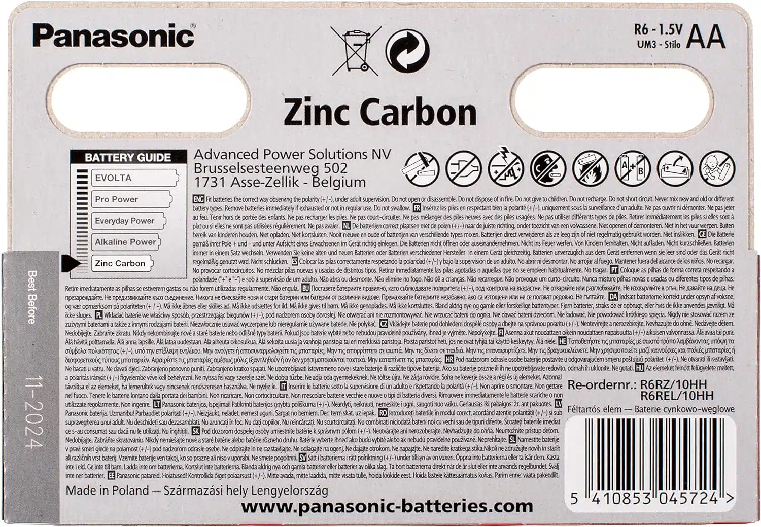 Panasonic- Pile Zinc Carbon - AA x 8 + 2 gratuites - R6
