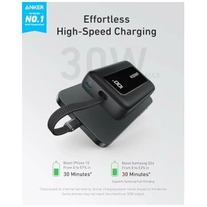 Anker Zolo PowerBank, Batterie Externe Haute Vitesse 10 000 mAh 30 W, Câble USB-C Intégré, 1 Port USB-C, 1 Port USB-A, pour iPhone 15/15 Pro / 15 Pro Max / 15 Plus, MacBook, Galaxy, et Autres