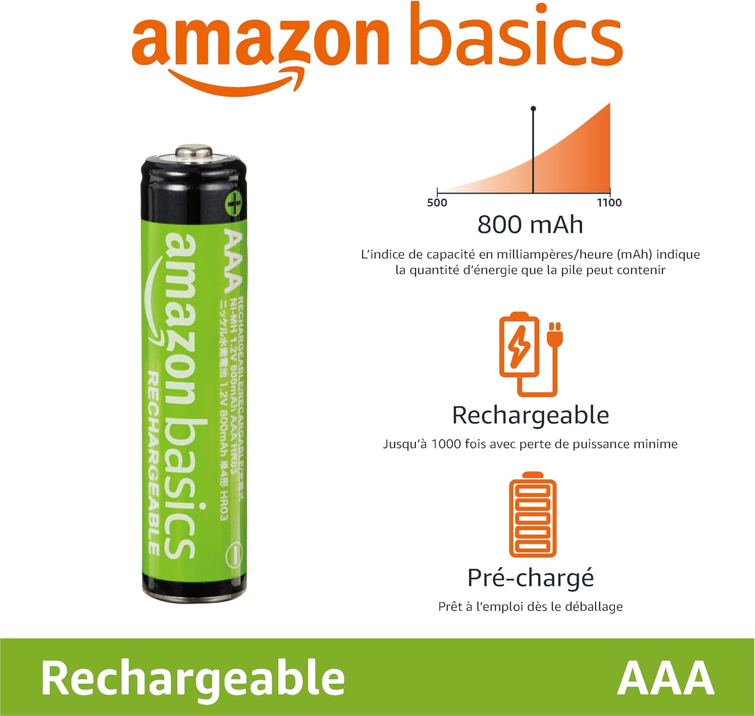 Lot de 8 piles rechargeables AAA NiMH 800 mAh - vue 3