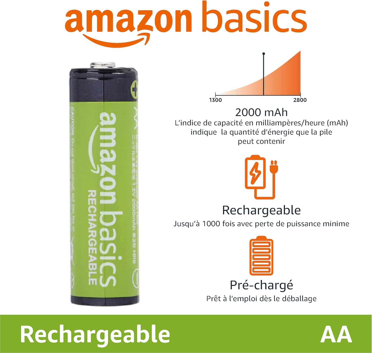 Lot de 12 piles rechargeables AA NiMH 2000 mAh, performantes et préchargées - vue 3