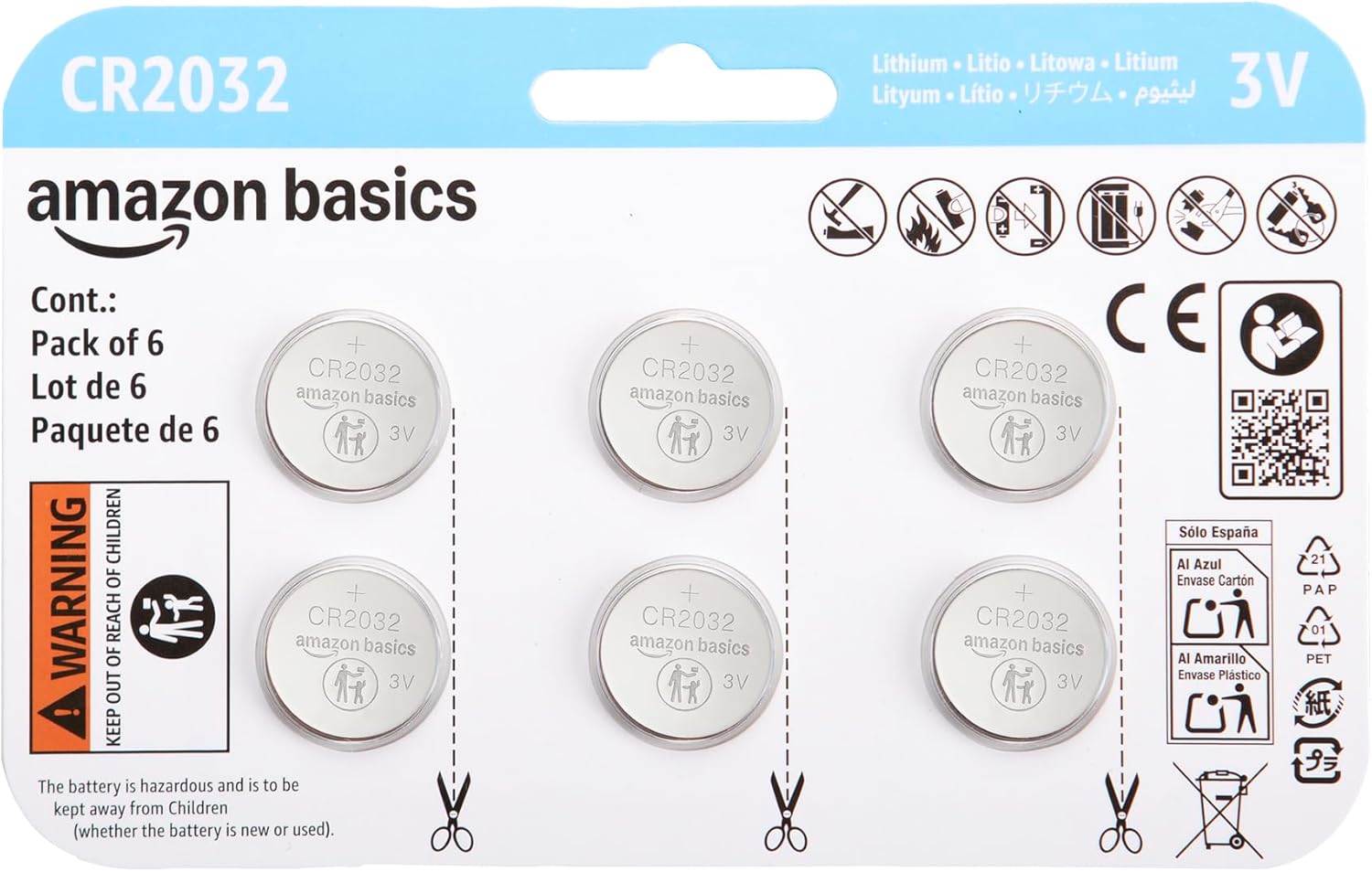 Lot de 6 piles bouton CR2032 au lithium 3V longue durée - vue 2