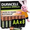 Piles rechargeables AA Duracell 2500 mAh, lot de 8, pré-chargées