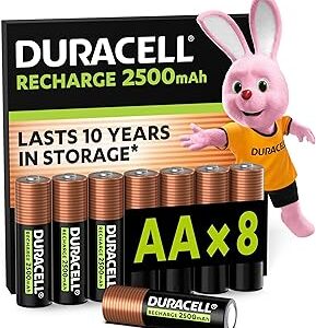 Piles rechargeables AA Duracell 2500 mAh, lot de 8, pré-chargées