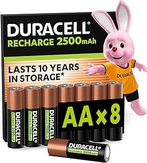 Piles rechargeables AA Duracell 2500 mAh, lot de 8, pré-chargées