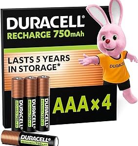Piles rechargeables AAA Duracell 750 mAh, lot de 4, pré-chargées
