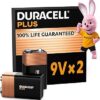 Duracell Plus Piles 9V lot de 2 alcalines emballage sans plastique