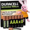 Lot de 8 piles AAA rechargeables Duracell 900 mAh, pré-chargées