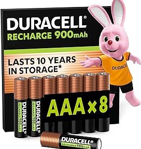 Lot de 8 piles AAA rechargeables Duracell 900 mAh, pré-chargées