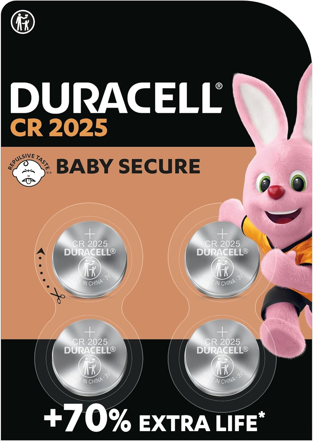 Piles boutons lithium DURACELL 2025 3V lot de 4 avec sécurité enfant - vue 2