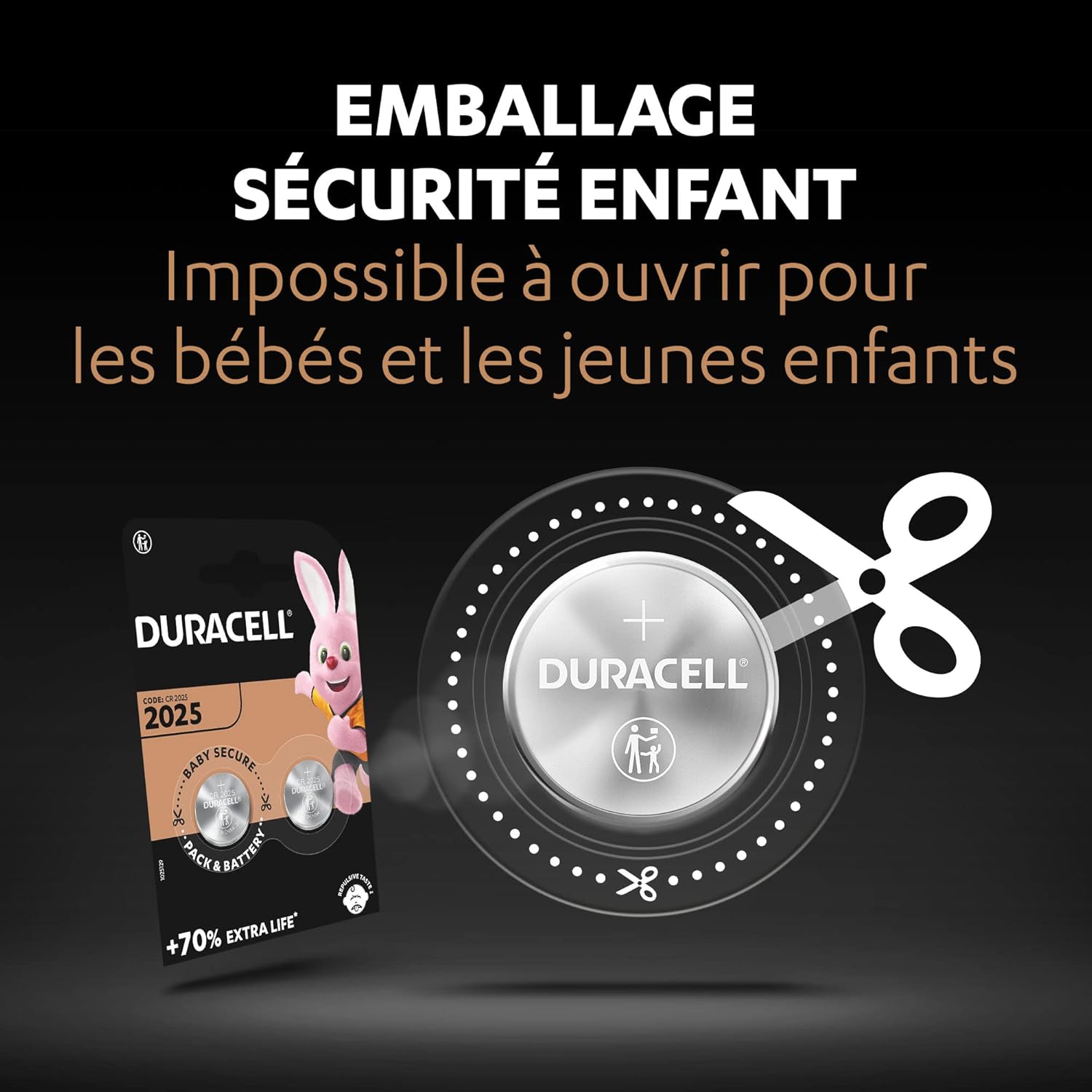 Piles boutons lithium DURACELL 2025 3V lot de 4 avec sécurité enfant - vue 6