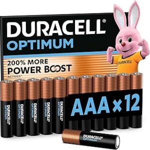 DURACELL Optimum Piles AAA Lot de 12, alcalines 1,5V avec Power Boost