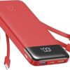 Batterie externe 20000mAh 22.5W charge rapide avec câbles intégrés, rouge