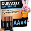 DURACELL Optimum Piles AA 1,5V Lot de 4, 200% Power Boost