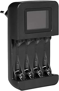 Chargeur intelligent Amazon Basics pour 4 piles AA et AAA, noir