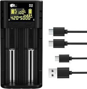 Chargeur rapide 2A avec test capacité pour piles 18650 21700
