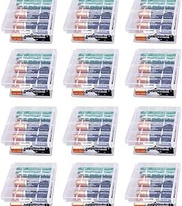 Lot de 12 boîtes à piles transparentes pour AA et AAA