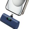 Batterie externe 5200mAh USB-C pour iPhone 16/15, ultra-compacte avec écran LCD (Bleu)