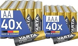 Lot de 80 piles alcalines AA et AAA, VARTA Power on Demand, emballage écologique