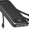 Batterie externe 10000mAh avec 4 câbles intégrés, power bank USB-C pour iPhone et Samsung