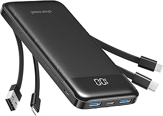 Batterie externe 10000mAh avec 4 câbles intégrés, power bank USB-C pour iPhone et Samsung