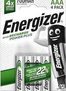 Piles rechargeables AAA Energizer 700 mAh NiMH, lot de 4 pré-chargées