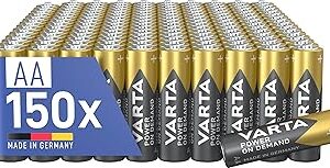 Lot de 150 piles AA alcalines 1,5V VARTA Power on Demand