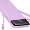 Batterie externe 10000mAh avec 4 câbles intégrés, power bank USB-C pour iPhone et Samsung