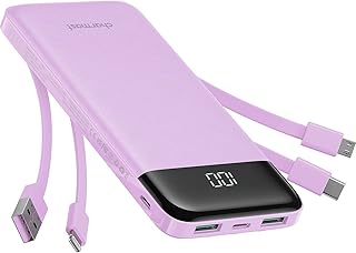 Batterie externe 10000mAh avec 4 câbles intégrés, power bank USB-C pour iPhone et Samsung