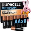 DURACELL Optimum Piles AA 1,5V Lot de 8, 200% Power Boost