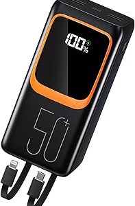 Batterie externe 50000 mAh, power bank charge rapide 22,5W avec 5 sorties et lampe
